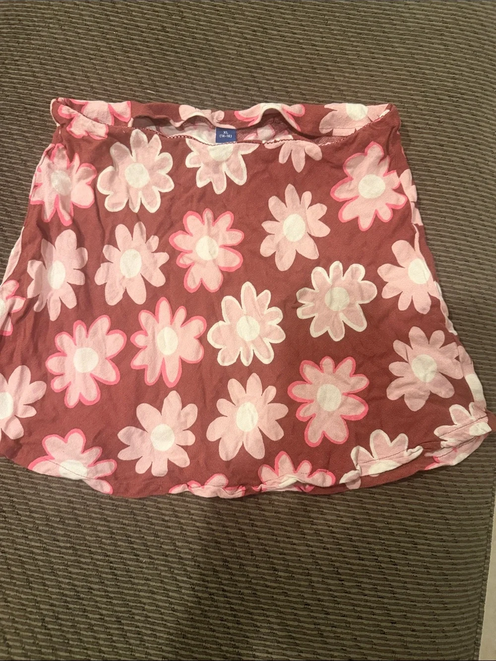 Old Navy Brown Mini Skirt with Pink & White Daisy Print